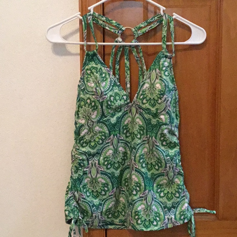 Cupshe floral paisley halter tankini and hipster bottoms in solid green